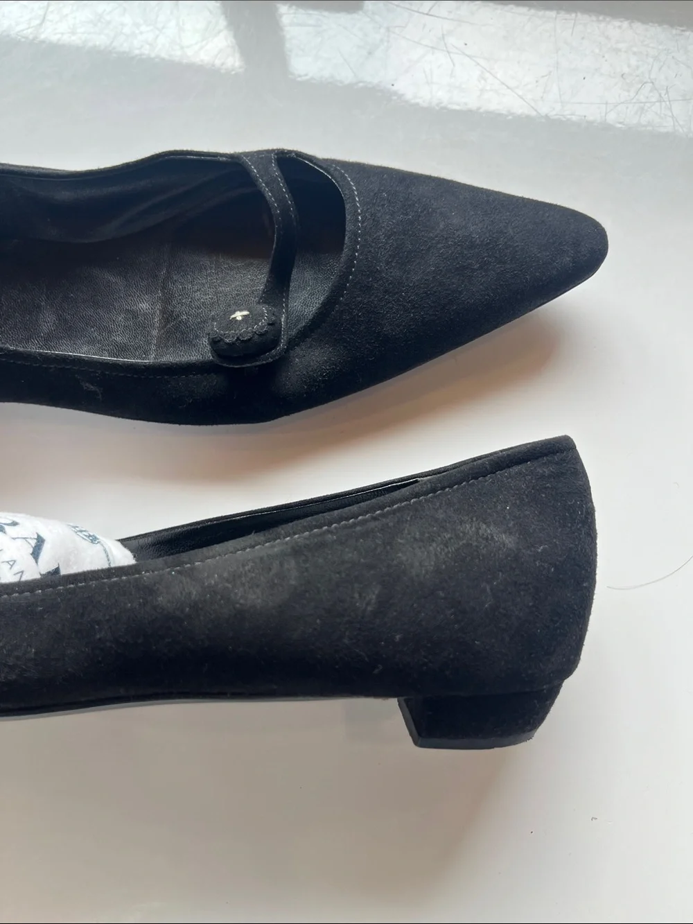 Prada Black Suede Pointed-Toe Mary Jane Flats - Picture 4 of 11